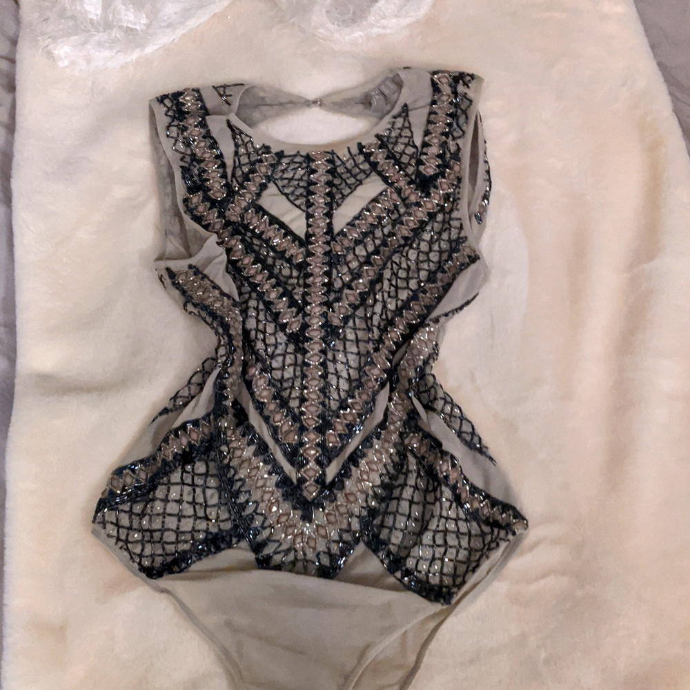 Asos sequin bejeweled bodysuit Festival Beaded Embroidered